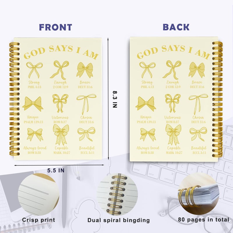 THDSE Bible Journal for Women, Christian Prayer Journal Notebook Gifts for Teen Girls Kids, Bible Study Supplies, Cute Bows Church Faith Journaling Hardcover Spiral Notebook 5.5 X 8.3(Baby Yellow) - Image 5